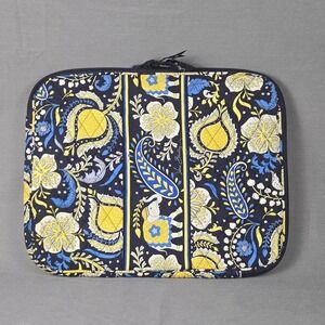 Vera Bradley Laptop Sleeve Elephant Parade Navy Yellow Quilted Zip Padded Case